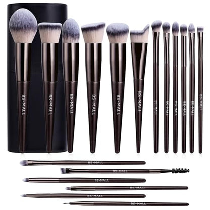 BS-MALL Makeup Brush Set 18 Pcs Premium Synthetic Foundation Powder Concealers Eye shadows Blush Makeup Brushes with black case (Coffee) - color: Coffee
