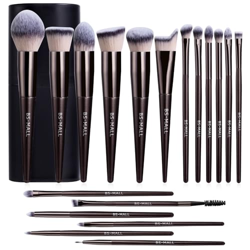 BS-MALL Makeup Brush Set 18 Pcs Premium Synthetic Foundation Powder Concealers Eye shadows Blush Makeup Brushes with black case (Coffee) - color: Coffee