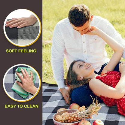 PortableAnd Picnic Blankets, 3 Layer Soft Fleece Blanket for Beach,Camping on Grass, Waterproof, Sandproof, Best Gift for Couple & Families, Black and Gray Checkered - color: Gray & Black Checkerd