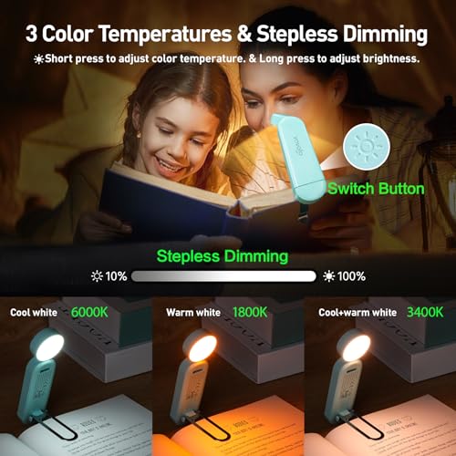 VAVOFO USB Rechargeable Book Light, Blue Light Blocking, Amber Light Clip On Bookmark Shaped Reading Light, Eye Care 6 LEDs Book Light for Bookworms Reading in Bed with 9 Lighting Modes (Powder Green) - color: Powder Green