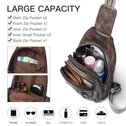 LATMAP 7L Sling Bag for Women Men Leather Small Sling Backpack Daypack Anti Theft Fanny Pack Crossbody Purse Travel - color: Regular Size-coffee