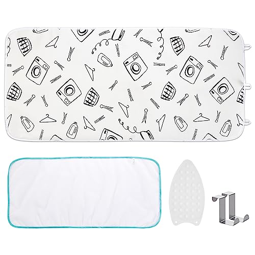 Seiritex Ironing Mat for Table Top, Portable Ironing Pad 39.4 x 18.9 inch Iron Board 5 in 1 Travel Iron Blanket for Counter top, Washer, Dryer, White - color: White, size: 39.4 x 18.9