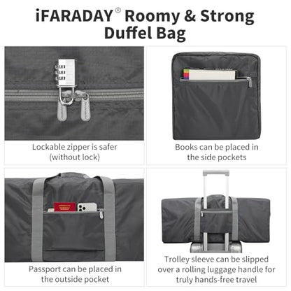 iFARADAY Foldable Duffle Bag for Travel - 75L Large Spare Travel Duffel Bag Lightweight with Trolley Sleeve - Grey - color: Grey