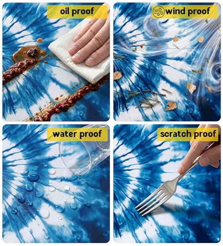 Picnic Table Cover with Bench Covers Camping Essentials Windproof Waterproof Patio Outdoor Tablecloth with Storage Bag, Fitted Rectangle Tables and Seats Tablecover for Rv Owner Camper 72in - color: Blue Tie-dye, size: 72in