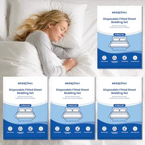 4 Pack Disposable Bed Sheets Fitted Sheet Queen Size, Disposable Travel Sheet for Hotel with Quilt Cover and Pillowcase,Disposable Sheets for Travel - size: Queen size, 4-Pack