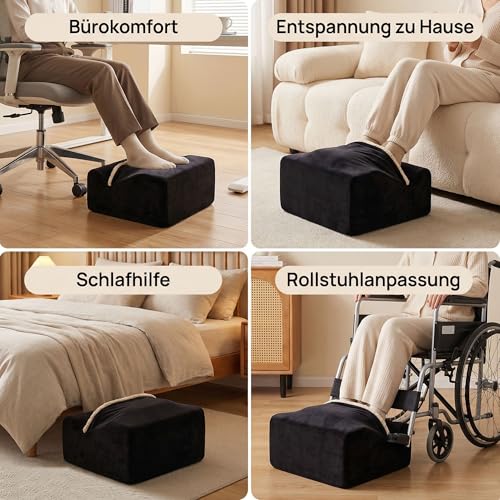 Foot Rest for Under Desk at Work, Office Footrest with Warm Feet Pocket,Ergonomic Under Desk Footrest with Washable Cover, Stool for Office Chair & Back &Pain Relief (Black+) - color: Black+
