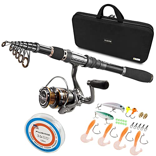 PLUSINNO Fishing Rod, Telescopic Fishing Rod and Reel Combo, Collapsible Travel Fishing Pole Rod Starter Kit, Carbon Fiber Fishing Rods and 12 +1 Bearings Stainless Steel, Fishing Gifts for Men Adults - color: Full Kit with Carrier Case, size: 1.8m 5.91ft