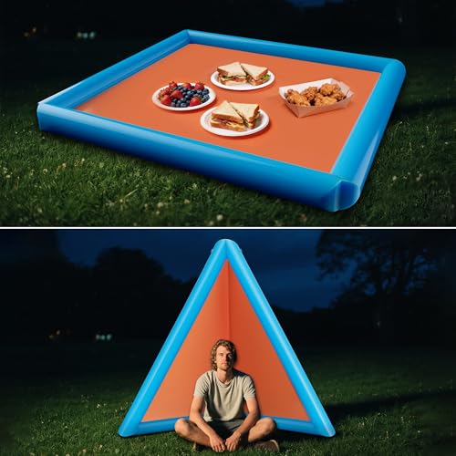 2-in-1 Sand Free Beach Blanket & Tent - 79"x83" Waterproof Picnic Blanket with Inflatable Pillows, No Pump Quick Inflation, Fits 6-10 Seated/4-6 Reclined for Family Camping Travel Backyard