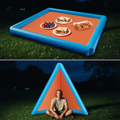 2-in-1 Sand Free Beach Blanket & Tent - 79"x83" Waterproof Picnic Blanket with Inflatable Pillows, No Pump Quick Inflation, Fits 6-10 Seated/4-6 Reclined for Family Camping Travel Backyard