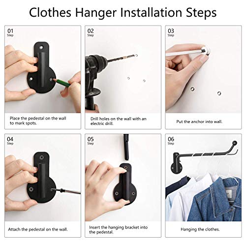 Mkono Wall Mounted Drying Rack Laundry Clothes Hanger with Swing Arm Space Saving Metal Hanging Valet Rod for Laundry Closet Organizer Bathroom Bedroom, 2 Pack, Black - color: Black
