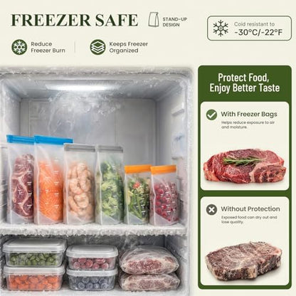 Dishwasher Safe Reusable Storage bags Stand Up - BPA Free Reusable Sandwich bags - Leakproof Gallon Freezer bag, Food Storage bag - Grey 9 Sandwich - color: Grey (9 Sandwich)