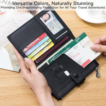 Genuine Leather RFID Blocking Passport Holder Wallet, Multi-Functional Travel Document Organizer with SIM Card Slots (Green) - color: Green