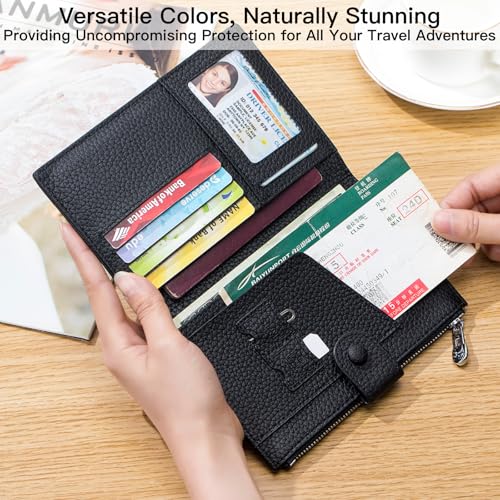 Genuine Leather RFID Blocking Passport Holder Wallet, Multi-Functional Travel Document Organizer with SIM Card Slots (Pink) - color: Pink