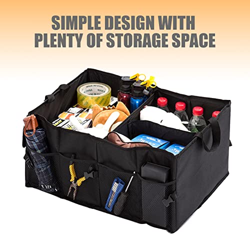 50L Car Trunk Organizers with Handle - Oxford Car Storage Box, Multi Compartment Foldable Trunk Organizer for SUV, Auto, Truck, Black