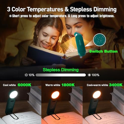 VAVOFO USB Rechargeable Book Light, Blue Light Blocking, Amber Light Clip On Bookmark Shaped Reading Light, Eye Care 6 LEDs Book Light for Bookworms Reading in Bed with 9 Lighting Modes (Dark Green) - color: Dark Green