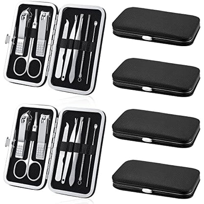 Hanaive 6 Set Manicure Set 48 Pcs Nail Clippers Pedicure Kit Gift for Fathers Day 8 in 1 Stainless Steel Grooming Kit Professional Nail Care Tools with Luxurious Travel Case for Men Women(Black) - color: Black