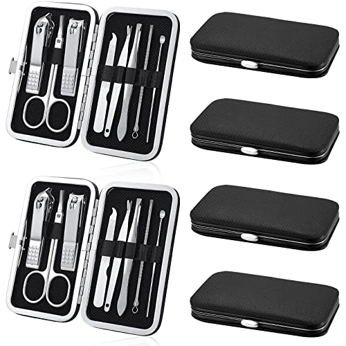 Hanaive 6 Set Manicure Set 48 Pcs Nail Clippers Pedicure Kit Gift for Fathers Day 8 in 1 Stainless Steel Grooming Kit Professional Nail Care Tools with Luxurious Travel Case for Men Women(Black) - color: Black