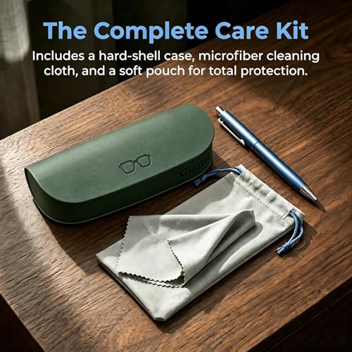 Glasses Case hard shell,3-in-1 Sunglasses Case & Eyeglass Case with Cleaning Cloth & Storage Pouch - color: Green
