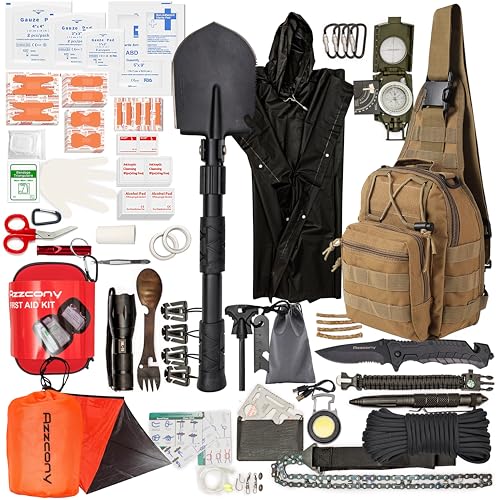 Emergency Survival Kit with First Aid Gears and Supplies - EDC Go Bugout Bag - Get Home Backpack for Camping Outdoor - Tactical Military Molle Pouch Grade - Gift for Man Woman - color: Army Tan