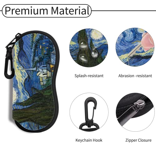 Hion Sunglasses Soft Case Ultra Light Neoprene Zipper Eyeglass Case With Belt Clip - color: 4pcs-2pcs Black+2pcs Starry Night