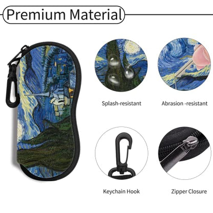 Hion Sunglasses Soft Case Ultra Light Neoprene Zipper Eyeglass Case With Belt Clip - color: 4pcs-2pcs Black+2pcs Starry Night