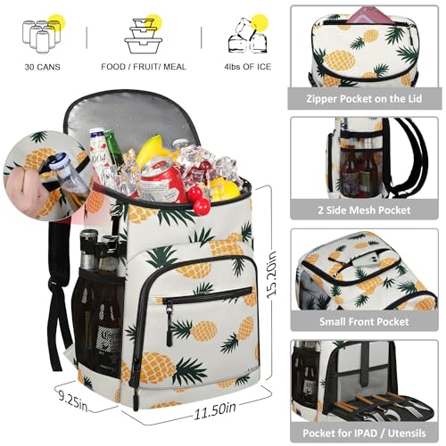 Cooler Backpack Insulated Leakproof Waterproof Backpack Cooler Bag 30/45 Cans, Large Capacity Lightweight Travel Camping Beach Backpack Cooler Ice Chest for Men and Women - color: pineapple, size: 30 Cans