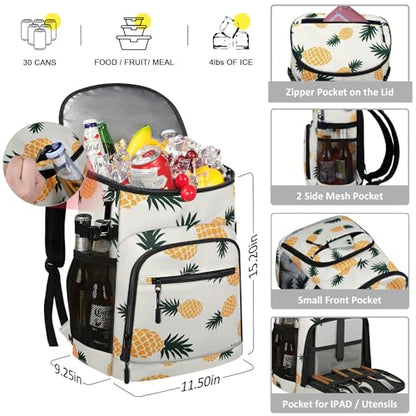 Cooler Backpack Insulated Leakproof Waterproof Backpack Cooler Bag 30/45 Cans, Large Capacity Lightweight Travel Camping Beach Backpack Cooler Ice Chest for Men and Women - color: pineapple, size: 30 Cans