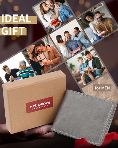 Artpaxy Mens Wallet Bifold Genuine Leather RFID Blocking Wallet for Men with 1 ID Windows 13 Card Holders 2 cash pockets 1 Gift Box - color: Gray