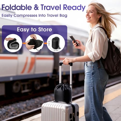 CloudBliss Travel Pillow for Airplane, Memory Foam Neck Pillow for Travel, Compact Flight Pillow with Eye Mask, Earplugs, Carry Bag, Travel Neck Pillow for Long Flight Sleep, Plane Accessories, Black - color: Black