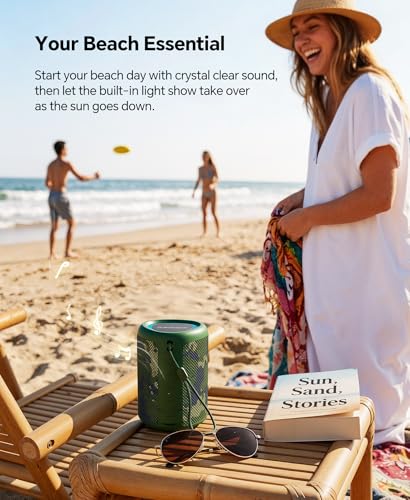 Portable Bluetooth Speaker Beach Essentials: Powerful Crystal Clear Sound/Dynamic Light/IPX5 Waterproof/All Day Playtime/Wireless BT 5.3/TWS Paring, Dad Gifts, Outdoor|Travel|Camping|Pool Accessories - color: Camo