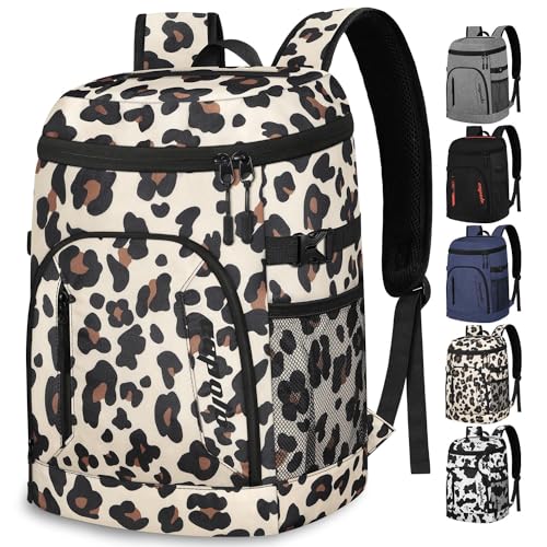 Capolo Cooler Backpack for Men Women Insulated Backpack Cooler Leak Proof Thermal Bag Beverage Soft Cooler Bag Lunch Backpack for Camping 30/45 Cans - color: Leopardprint, size: 30 Cans