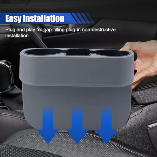 Car Cup Holder, Auto Front Seat Organizer, Multifunctional Cup Drink Holders with PU Leather Cover, Gap Filler Storage Box Coin Bucket Console Side Pocket Cell Mobile Phone Holder (Gray) - color: Gray