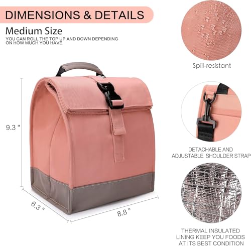 SUNNY BIRD Insulated Lunch Bag Pink Lunch Box Small Cooler Bag for Women, Girls, Adults and Teens (Pink with pink shoulder strap) - color: Pink with pink shoulder strap