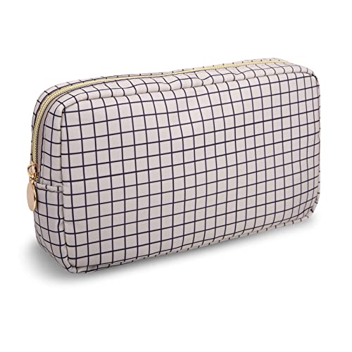 Small Makeup Bag Pouch for Purse，Nylon Travel Toiletry Storage Bag Preppy Checkered Cosmetic Bag for Women Girls，Waterproof Makeup Organizer Bag Pouch Skincare Bag with Zipper (Small-Checkered) - color: Checkered, size: Small