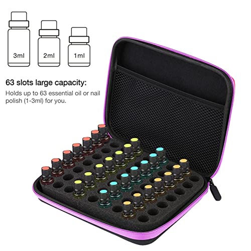 OUKENS Essential Oil Carrying Case, 1-3ml 63 Slots Hard EVA Shell Essential Oils Storage Organizer Bag with Foam Insert and Carrying Handle (Purple) - color: Purple