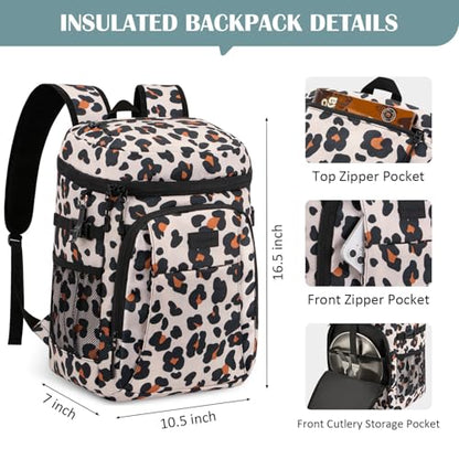Tuwubi Cooler Backpack 35/42 Cans, Backpack Coolers Insulated Leak Proof for Men Women, Waterproof Soft Sided Lunch Camping Beach Travel Ice Chest Backpack Cooler Bag - color: Leopard Print, size: Medium