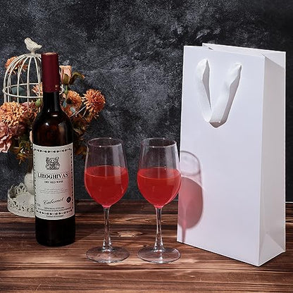Yeaqee 50 Pack Wine Bags for Wine Double Bottles Gifts Carriers 6.6x3.6x13.8 Craft Bottle Bags Bulk with Handles Paper Tumbler Carriers, Party Gift Pocket with Handle(White) - color: White