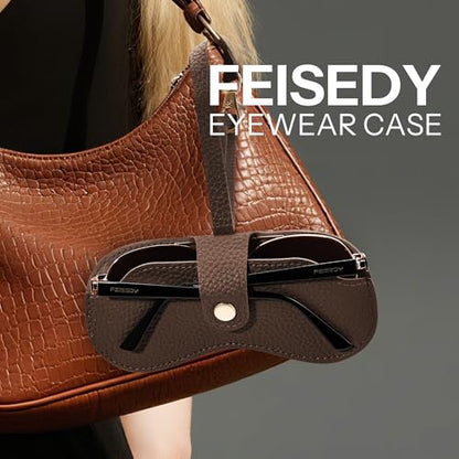 FEISEDY Soft Leather Sunglass Case-Slim Portable Glasses Holder with Button-Closure Wrist Strap for Travel & Outdoor B0308 - color: Khaki