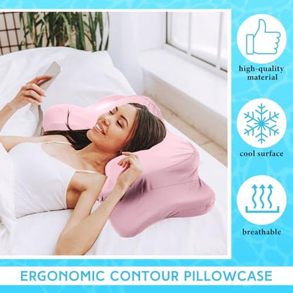 Hahafelt Cooling Cervical Neck Pillowcase Cover (Only Pillow Case) Ergonomic Pillowcase with Zipper Breathable Contour Pillow Cover for Side Back Stomach Sleepers(Pink,Queen Size) - color: Pink, size: Queen