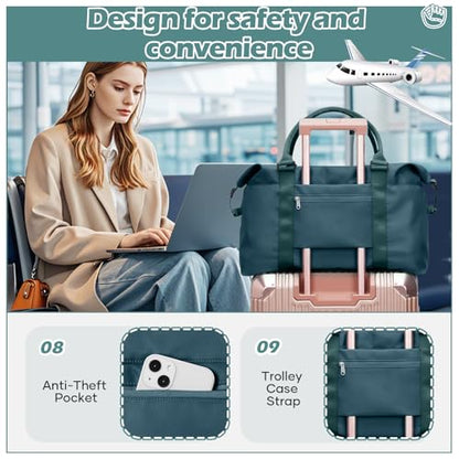 Small Gym Duffle Bag for Women, Mini Cute Weekender Handbag Carry on Travel Bag for Airplane, Water Resistant Sports Yoga Tote Bag with Dry Wet Separated Pocket - color: X-Peacock Blue