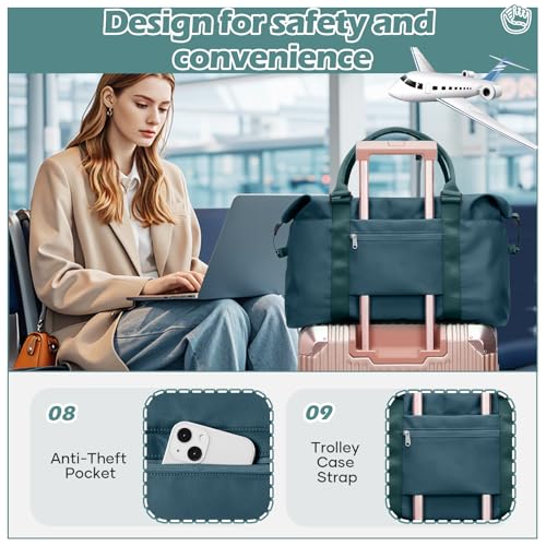 Small Gym Duffle Bag for Women, Mini Cute Weekender Handbag Carry on Travel Bag for Airplane, Water Resistant Sports Yoga Tote Bag with Dry Wet Separated Pocket - color: X-Peacock Blue