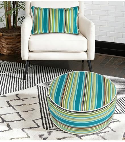 Inflatable Outdoor Ottoman,20"x9" Portable Patio Pouf,Water Resistant,Fade-Resistant,Round Blow Up Footrest Stools for Home Garden Camping Travel(Green Stripe) - color: Green Stripe