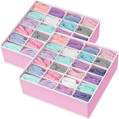 Simple Houseware 2 Pack Closet Sock Organizer, 24 Cell Drawer Divider, Pink - color: Pink, size: 2 Pack