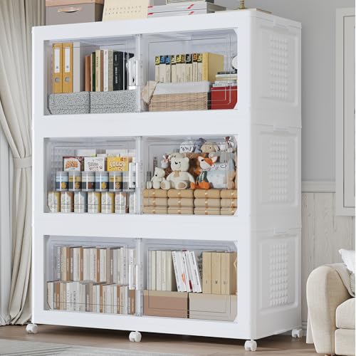 150GAL Extra Large Storage Bins with Lid, 600Qt Stackable Closet Organizers and Drawers, Collapsible Storage Bins with Wheels, Folding Containers for Home, Kitchen Office, 3Pack White - color: White, size: 50Gal-3Pack