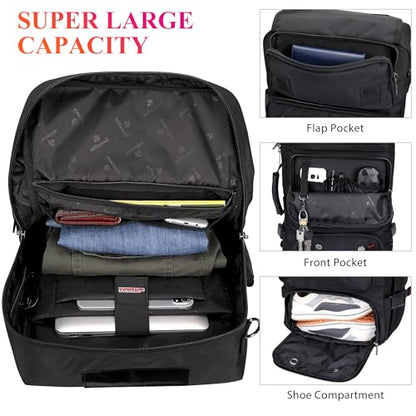 WITZMAN Carry on Travel Backpack for Men Women Airline Approved Convertible Nylon Duffle Backpack Luggage Bag (B682 Black) - color: 01.black