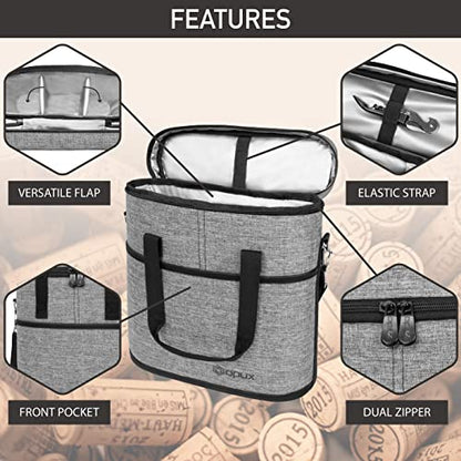 opux 3 Bottle Wine Carrier Tote, Insulated Leakproof Wine Cooler Bag, Wine Travel Bag Tote for Picnic BYOB Beach, Portable Wine Bottle Carrying Case, Gift for Wine Lover Women Men Christmas, Grey - color: Heather Gray