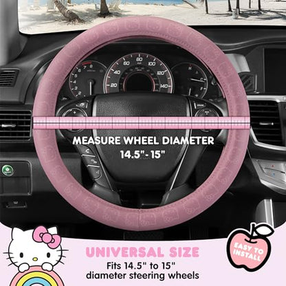 Sanrio Hello Kitty Car Trunk Organizer & Steering Wheel Cover Set – Cute, Non-Slip, Soft Grip Car Accessories for Women – Collapsible Storage Bin for Groceries, Tools & Travel – 12.5"L x 12.5"W x 9"H - style: Set Hello Kitty