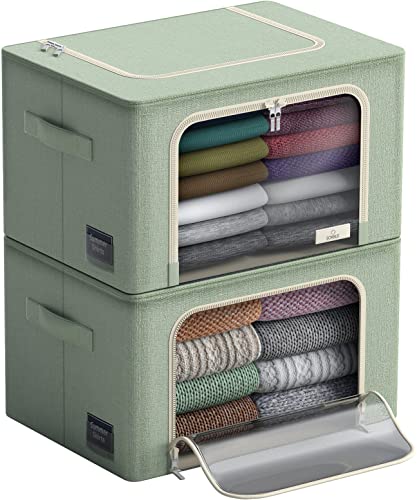 Sorbus Storage Bins with Metal Frame - Stackable & Foldable Clothes Organizer Bags - Oxford Fabric Storage Containers with Large Clear Window & Carry Handles Organization for Bedding Linen & Clothing - color: Teal, size: 2 Pack
