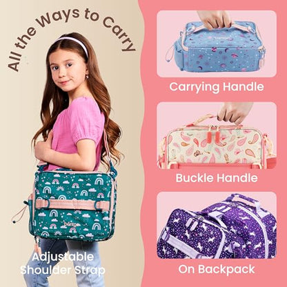 Bentgo Kids Prints Lunch Bag - Double-Insulated, Reusable, for Kids 3+, Adjustable Strap; Holds Lunch Box/Water Bottle/Snacks; Easy-Clean, Water-Resistant, Pockets (NEW Cowgirl Dreams) - color: Cowgirl Dreams