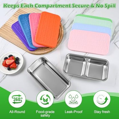 4 Pack Stainless Steel Snack Containers Set, Mixed Single & 2 Compartment Bento Boxes with Silicone Lids, Leakproof Food Storage for Meal Prep, Lunch, Travel, Picnic, Camping, Kitchen Organization - color: 1 & 2 Compartments – B